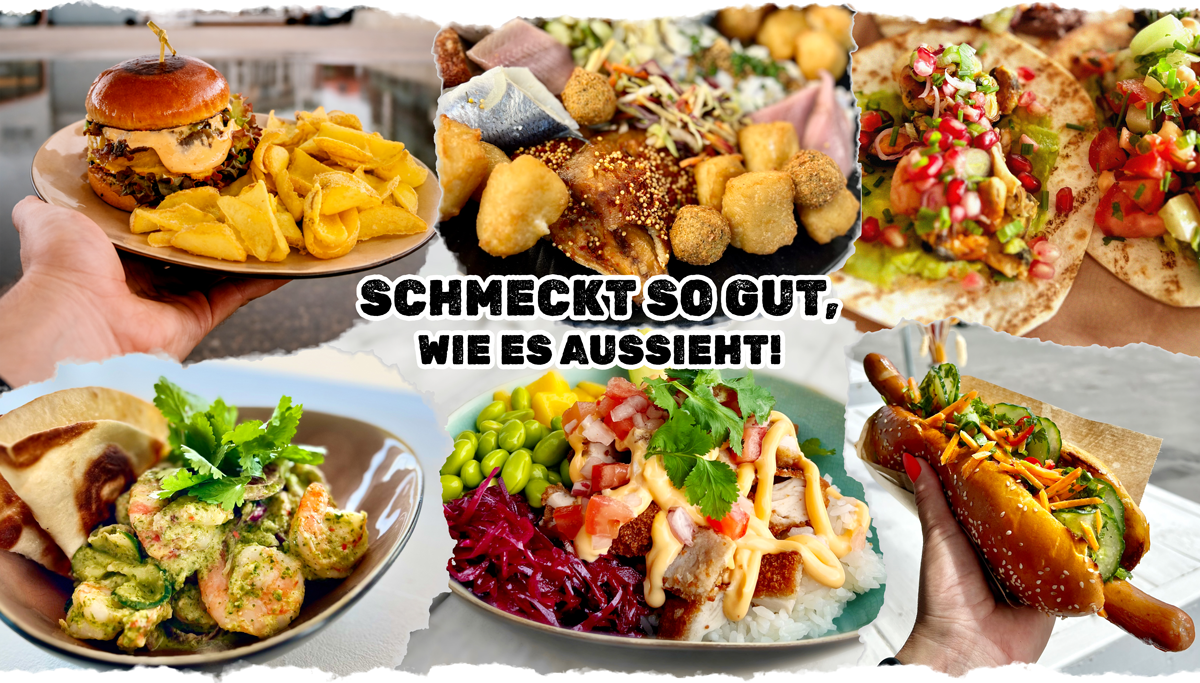 Beefburger mit Fritten, Butzenplatte, Tacos, Aguachile, Sushi Bowl, Sexy Hot Dog